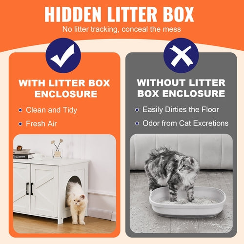 Cat Litter Box Enclosure for 2 Cats, Litter Box Furniture Hidden with