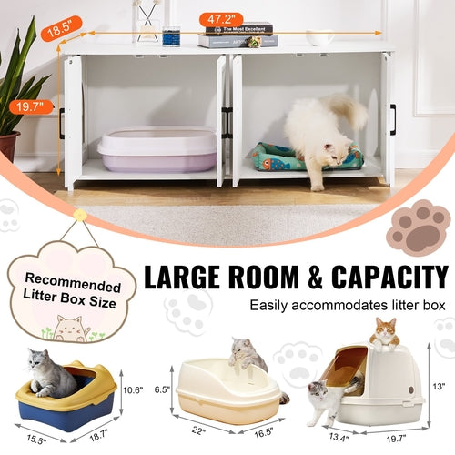 Cat Litter Box Enclosure for 2 Cats, Litter Box Furniture Hidden with