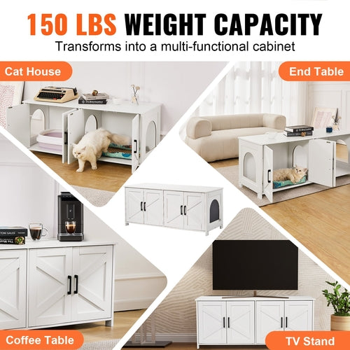 Cat Litter Box Enclosure for 2 Cats, Litter Box Furniture Hidden with