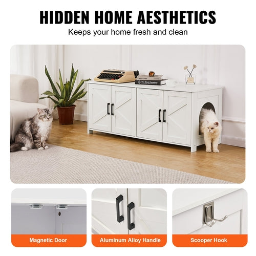 Cat Litter Box Enclosure for 2 Cats, Litter Box Furniture Hidden with