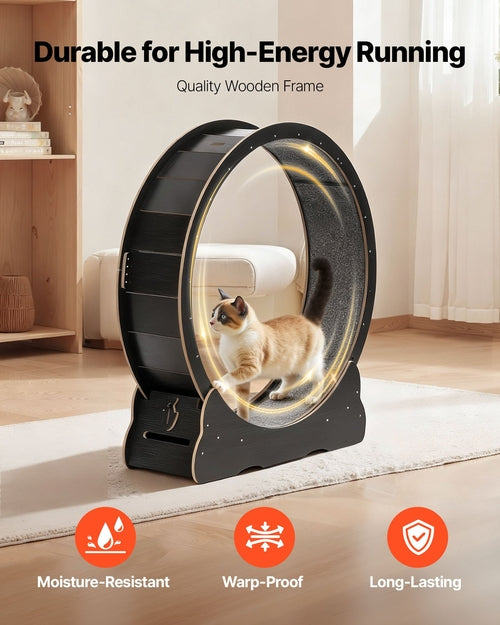 Cat Exercise Wheel, 120 cm Wooden Cat Running Wheel for Indoor Cats up