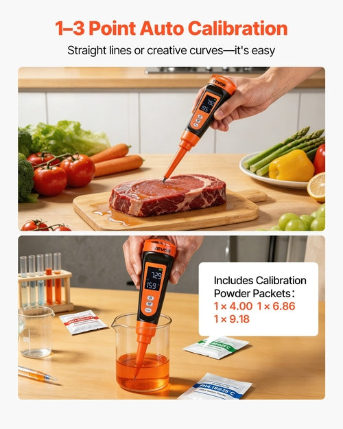 Food pH Meter, 0-14 pH Range, IP68 Waterproof Probe, Pocket Tester Kit